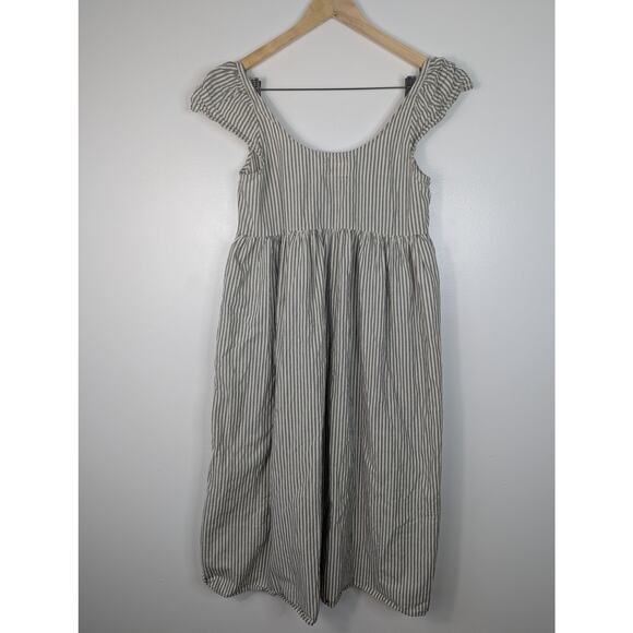 THE GREAT. Striped Midi Dress in Black and White - Picture 9 of 10